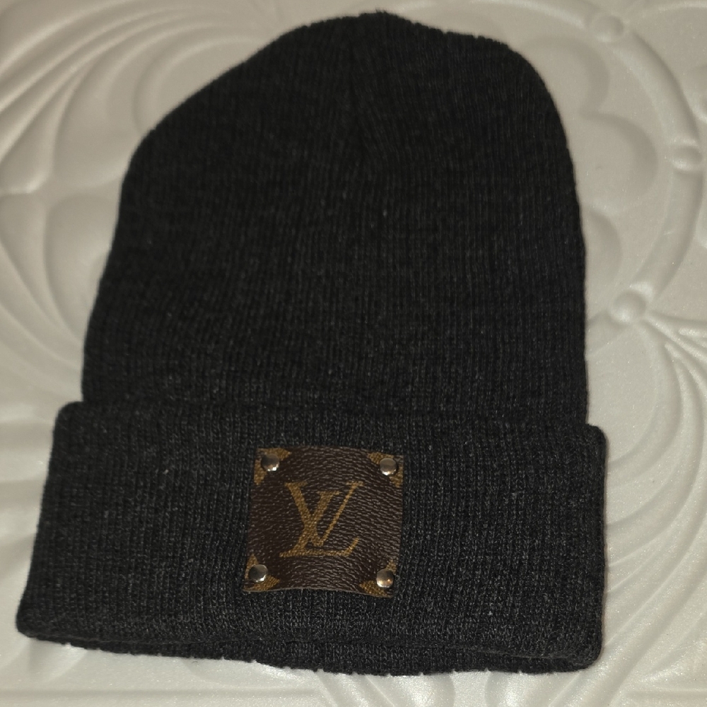Curated Luxury Black Knit Beanie with Logo Patch LV Logo Pure Lux Louis
